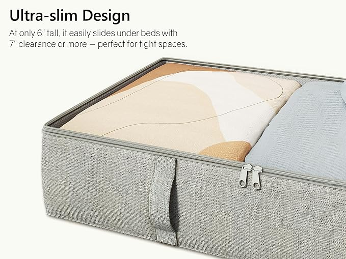 2-Pack Under Bed Storage Containers, 6 Inches Tall Underbed Clothes Storage Organizer Bin with Sturdy Sidewalls/Bottom, Underbed Storage Bins 2 Storage Thin Bins