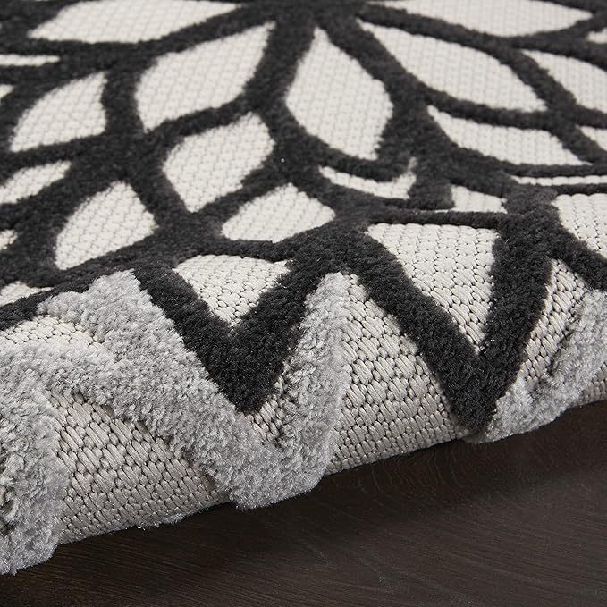 Nourison Aloha Indoor/Outdoor Black White 2'3" x 12' Area Rug, Tropical, Botanical, Easy Cleaning, Non Shedding, Bed Room, Living Room, Dining Room, Deck, Backyard, Patio (2x12)