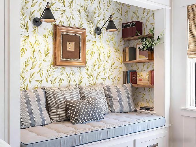 Livebor Leaf Peel and Stick Wallpaper Olive Leaf Contact Paper 17.7in x 393.7in