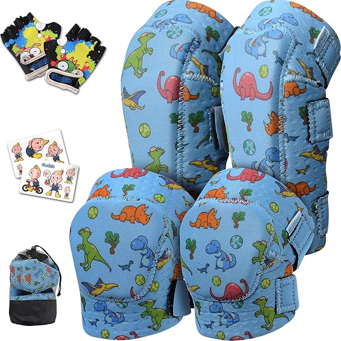 Soft-Style Kids Knee and Elbow Pads with Bike Gloves, Flexible Impact-Resistant Gear for Ages 2-11, Designed for Balance Bikes, Roller-Skating, and Skateboarding