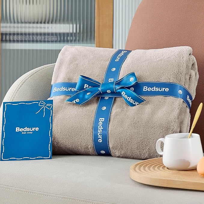 Bedsure Fleece Throw Blanket for Couch Oxford Tan - Lightweight Plush Fuzzy Cozy Soft Blankets and Throws for Sofa, 50x70 inches