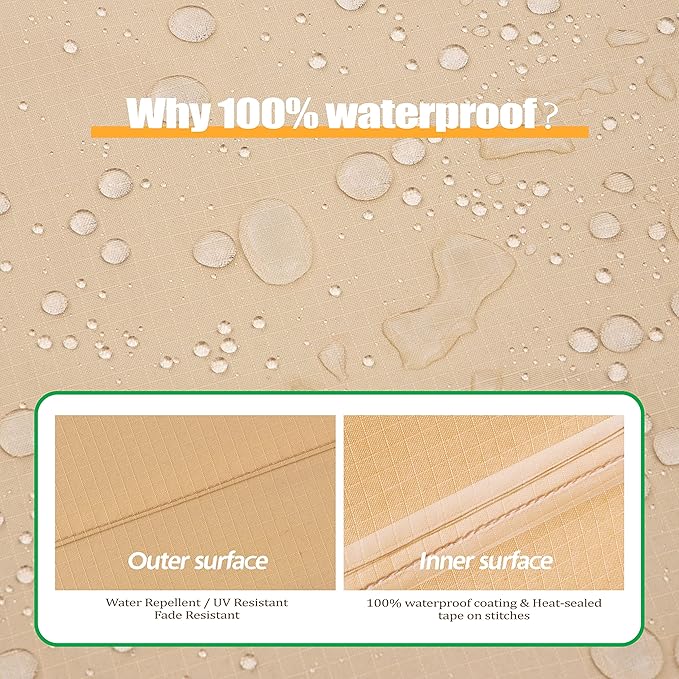F&J Outdoors Patio Furniture Covers, Waterproof UV Resistant for Table & Chairs Set, Beige, 74"x47"