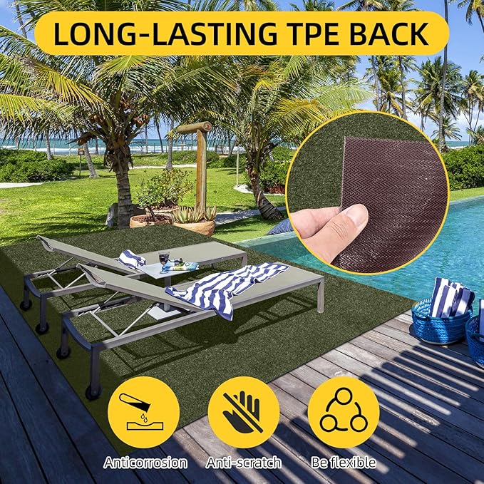 Marine Carpet,6 FT x 10 FT Olive Green Indoor Outdoor Carpet 0.2" Thick with Water-Proof TPE Backing, Non-Slide for Home, Patio, Porch, Deck