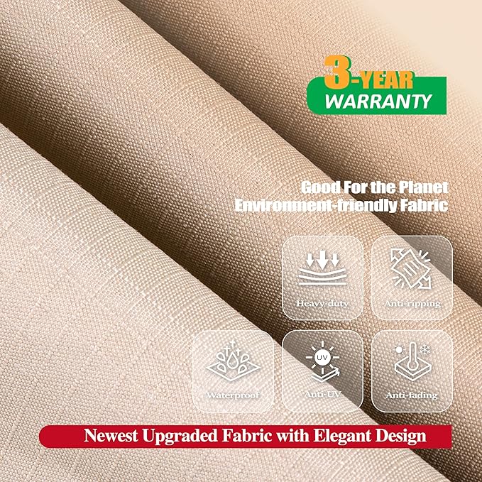 F&J Outdoors Patio Furniture Covers Waterproof UV Resistant Rip-stop Fabric Large Outdoor Furniture Covers, Beige,110" Dia x 27.5" H