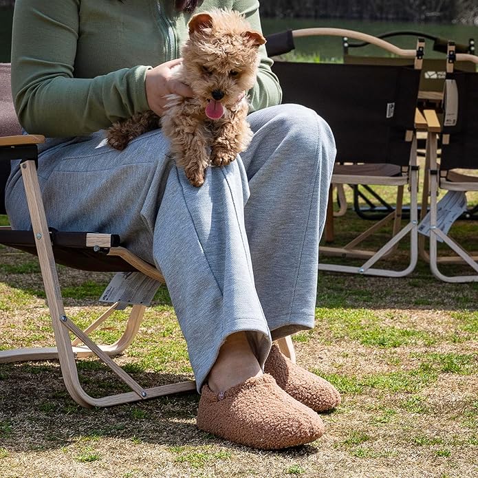 HomeTop Women's Fuzzy Curly Fur Memory Foam Loafer Slippers with Polar Fleece Lining