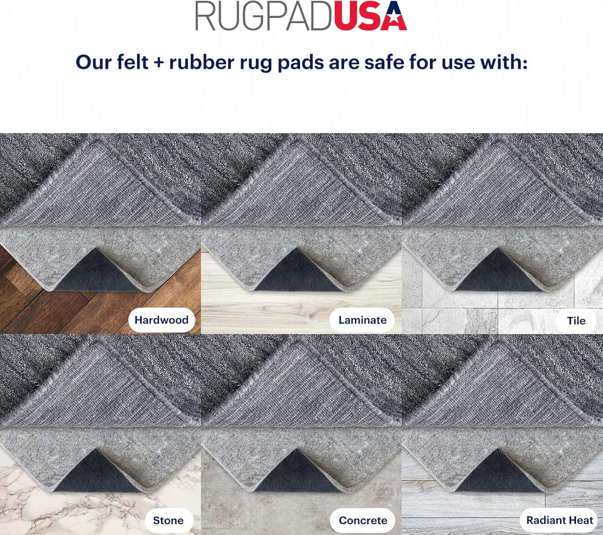 RUGPADUSA - Dual Surface - 11'x14' - 3/8" Thick - Felt + Rubber - Enhanced Non-Slip Rug Pad - Adds Comfort and Protection - for Hard Surface Floors