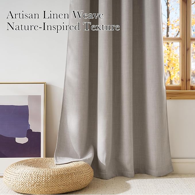 NICETOWN Short Faux Linen Angora Blackout Curtains 63 inches Long