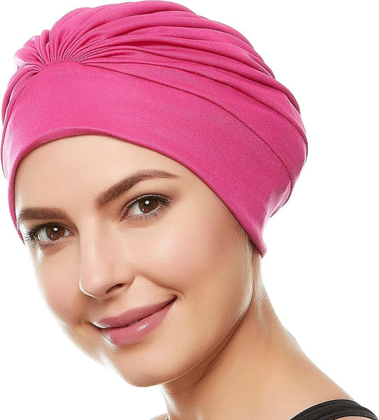 BEEMO Swim Caps for Women Swimming Turban Polyester Latex Lined Pleated for Ladies