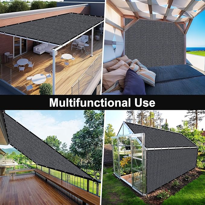 Artpuch 90% Sun Shade Cloth, 10 x 10 FT Pergola Shade Cover Canopy with Grommets, Sun Screen Fabric Tarp for Patio, Outdoor, Garden, Backyard, Dark Grey