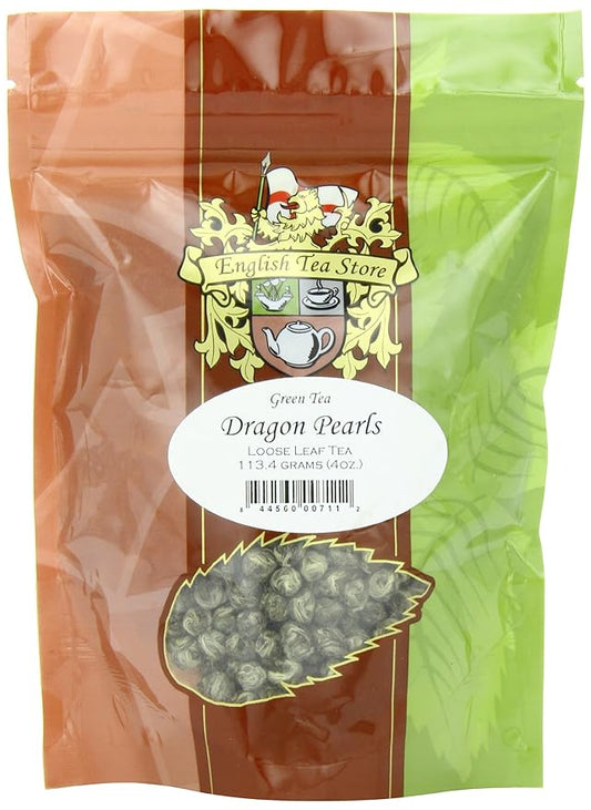 Dragon Pearls Green Tea Pouches | Loose Leaf Hand Rolled - 4oz | Spring Harvest from Fujian China | Floral Aroma | Steamed Green Tea | Whole Leaf Pearl Style Tea
