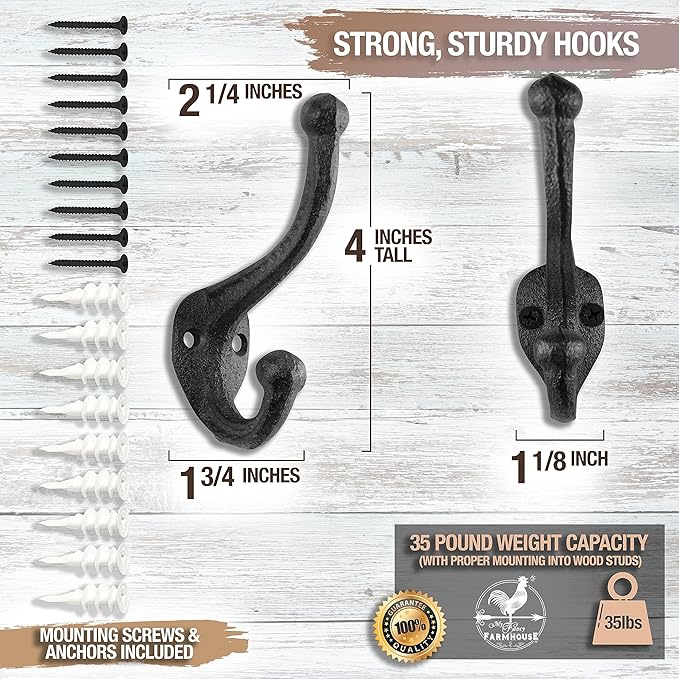 My Fancy Farmhouse Rustic Cast Iron Coat Hooks Wall Mounted Farmhouse