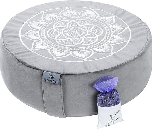 Florensi Meditation Cushion - Comfortable Floor Pillow - Traditional Tibetan Meditation Pillow with Beautiful Velvet Cover - Large Floor Cushion Seating for Adults - Premium Yoga Buckwheat Bolster