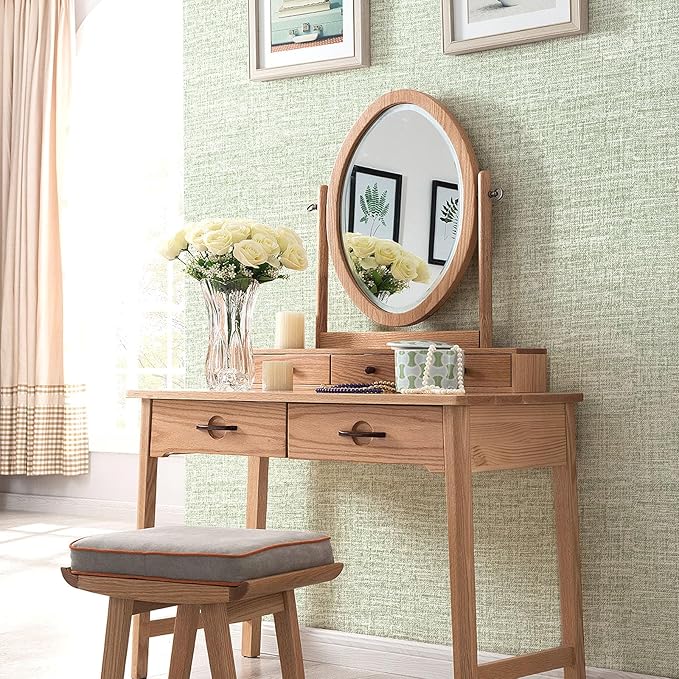 Amiya Grasscloth Wallpaper Sage Green Peel and Stick Faux Fabric Linen Contact