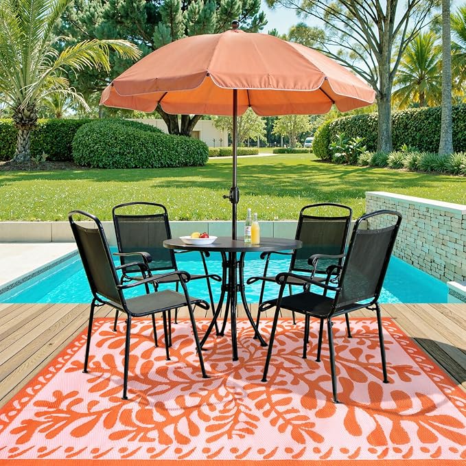 Anidaroel 6'x9' Outdoor Rug for Patio, Reversible Waterproof Patio Rug, Outdoor Plastic Straw Rug Outside Area Rug, RV Mat for Camping, Porch, Balcony, Pool Deck, Backyard (Orange, 6’x9')