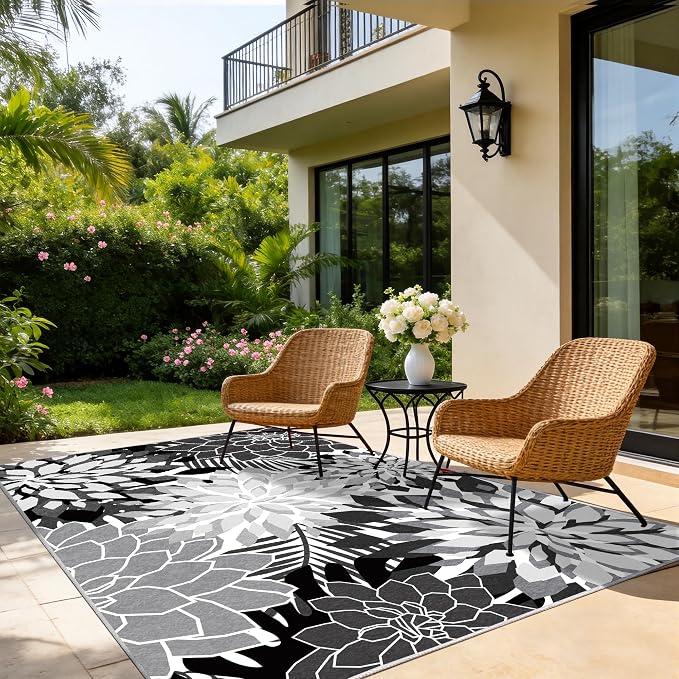 ZonLi Colorful Outdoor Rug 5x8Ft Waterproof Multicolored Indoor Area Rug Washable Outdoor Patio Rugs Tropical Floral Non Slip Outdoor Carpet for Living Room, Pool,Backyard,Deck,Camping