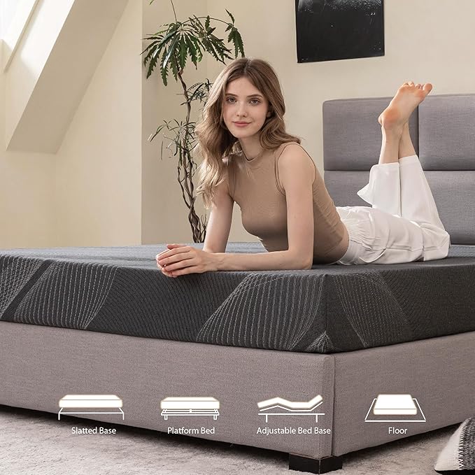 King Mattress 6 Inch Charcoal Gel Memory Foam in a Box, CertiPUR-US Certified Fiberglass Free, Cooling Double Mattress, Made in The USA of US Foam, 80" × 76" × 6", Medium