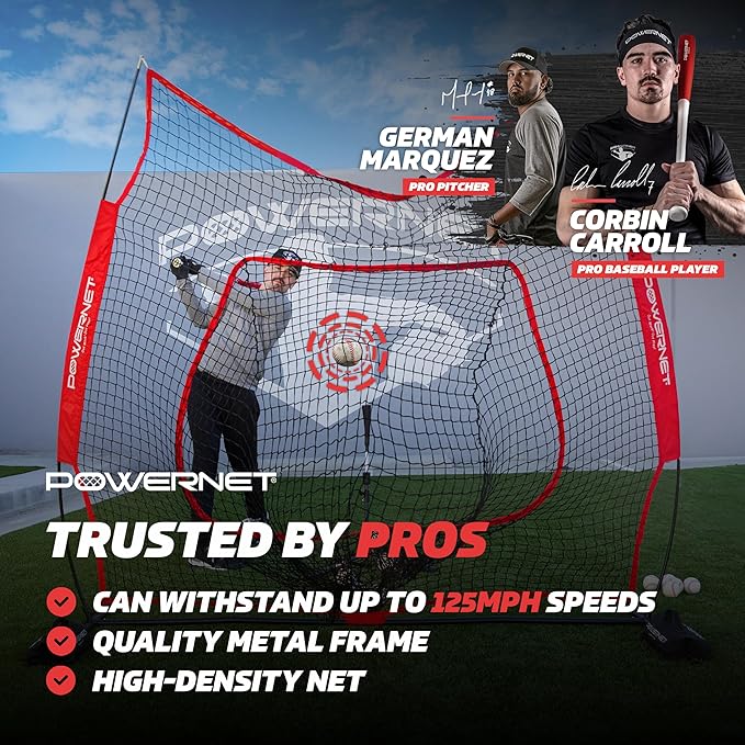 PowerNet Baseball Softball Practice Net 7x7 with Baseball Accessories for Practice Pitching, Batting & Fielding, Ball Caddy, Weighted Baseballs, Tee