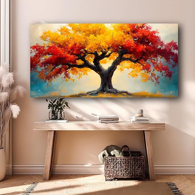 Abstract Wall Art Canvas Print Tree of Life Painting Bathroom Decor Paintings Modern Style Living Room Bedroom Office Home Kitchen Decor Nature Landscape Artwork Wooden Frame 20x40 inches