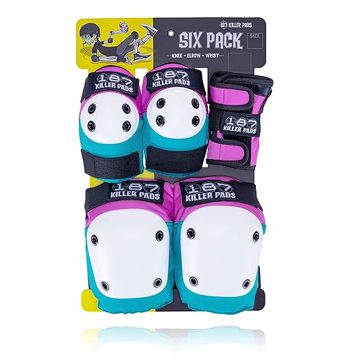 187 Killer Pads Six Pack Pad Set, Elbow Pads, Knee Pads, and Wrist Guards - Ideal for Skateboarding, Roller Skating, and Inline Skating