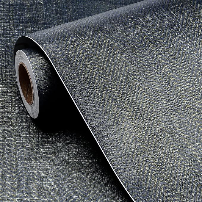 FunStick 24"x394" Removable Gold Dark Blue Textured Wallpaper Peel and Stick