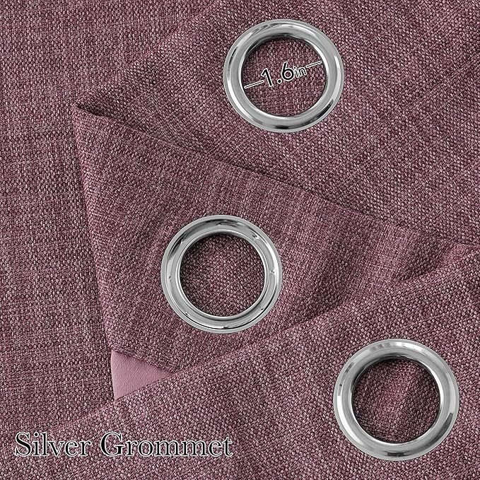 NICETOWN Short Faux Linen Greyish Purple Blackout Curtains 63 inches Long