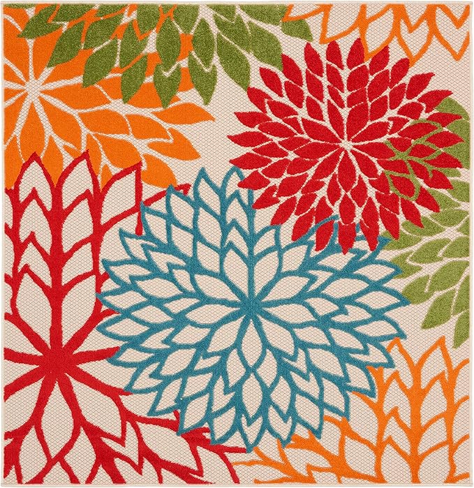 Nourison Home Aloha 5' x Square Green Fabric Tropical Area Rug (5' Square)