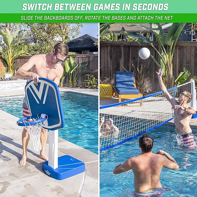 GoSports Splash Hoop 2-in-1 Full Court Pool Basketball & Volleyball Game Set