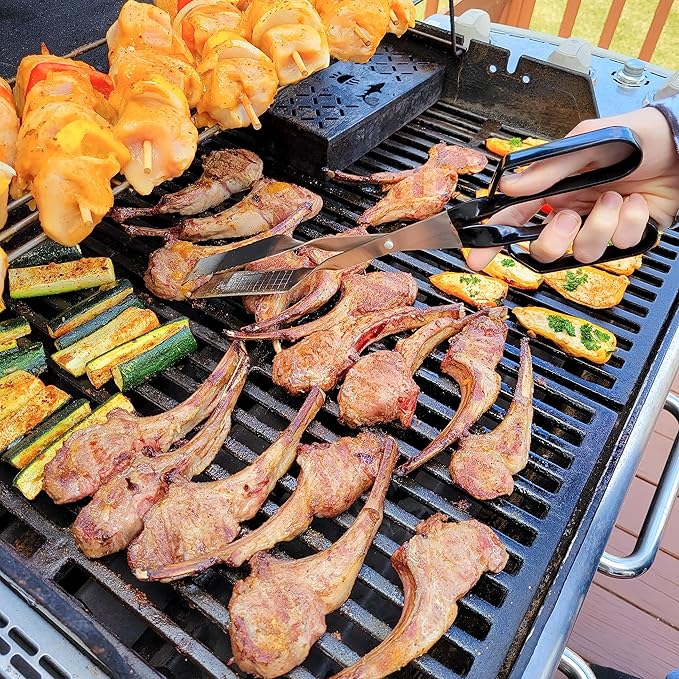 2-Pack, Great Value - 17" & 13" Professional Kitchen and Outdoor Grilling Utensil Set, by Shark BBQ Grill Tongs -(Black)