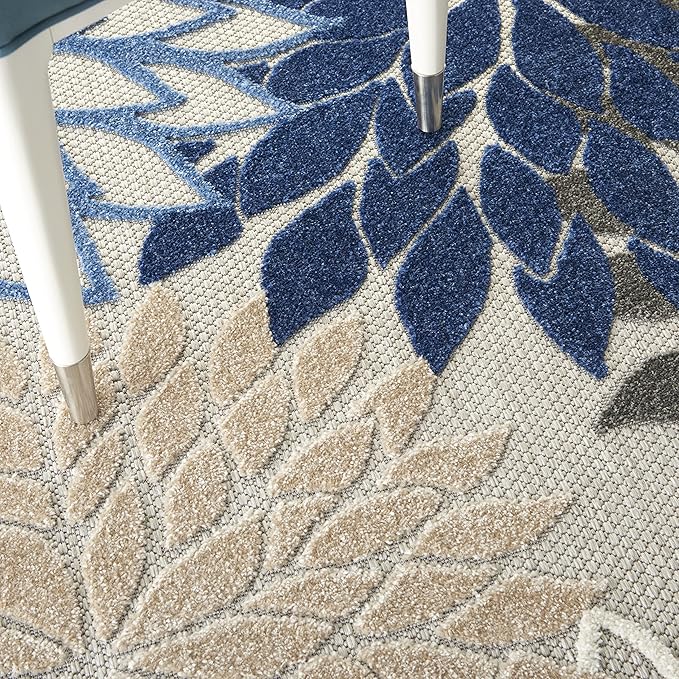 Nourison Aloha Indoor/Outdoor Blue/Multicolor 3'6" x 5'6" Area Rug, Tropical, Botanical, Easy Cleaning, Non Shedding, Bed Room, Living Room, Dining Room, Deck, Backyard, Patio (3x5)