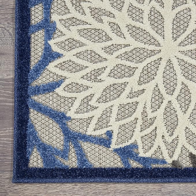 Nourison Aloha Indoor/Outdoor Blue/Multicolor 3'6" x 5'6" Area Rug, Tropical, Botanical, Easy Cleaning, Non Shedding, Bed Room, Living Room, Dining Room, Deck, Backyard, Patio (3x5)